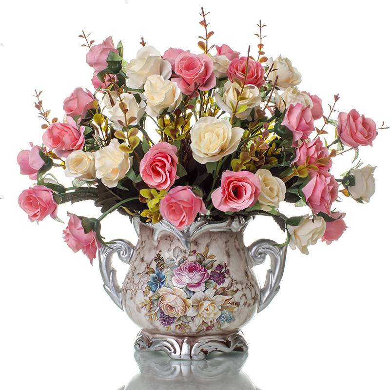 仿真花套装 含花瓶干花束塑料假花卉客厅摆件餐桌中欧式人造艺术陶瓷盆栽摆设装饰品