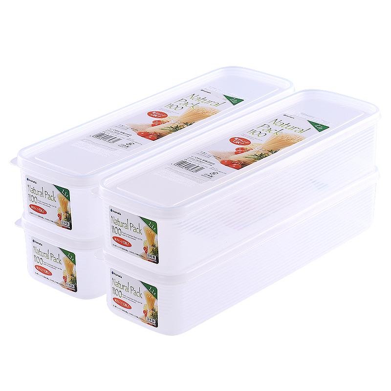 日本进口厨房面条收纳盒塑料长方形放挂面密封盒冰箱储物盒4个装