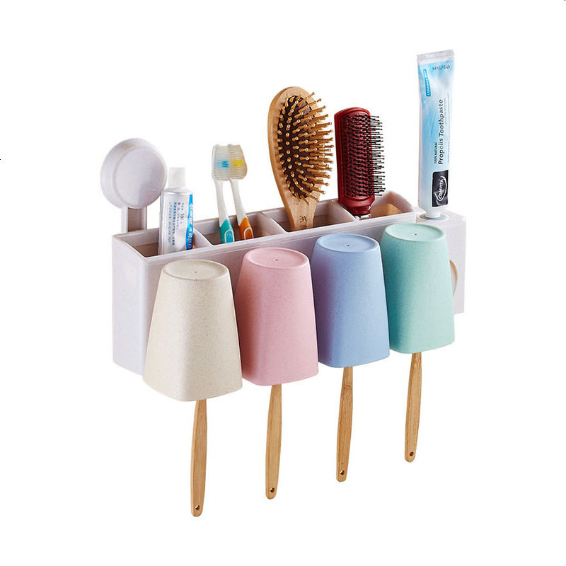 Enyakids卫生间牙刷架吸壁式牙膏盒刷牙杯套装创意漱口杯洗漱牙具壁挂吸盘