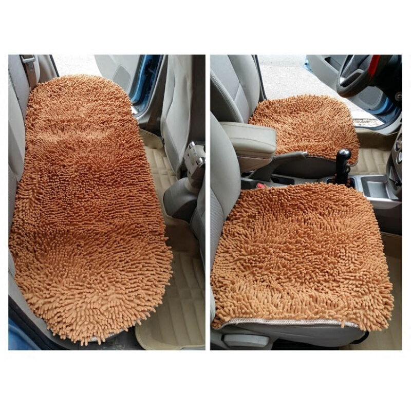 雪尼尔毛毛虫汽车坐垫子三件套七座无靠背毛绒单片冬四季通用灰色7座(4单1后