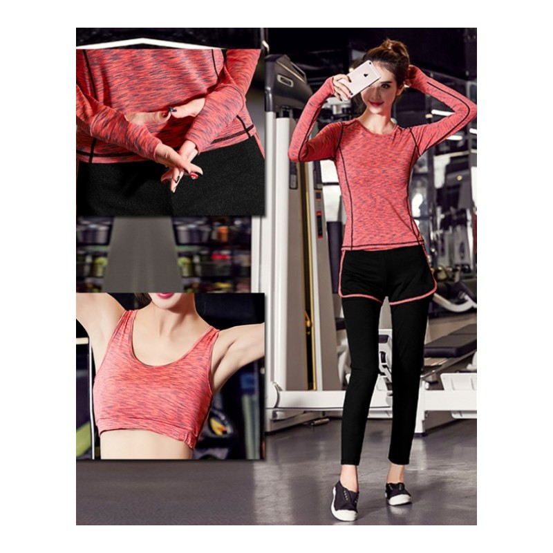 瑜伽服套装女秋冬健身房专业运动套装跑步服长袖速干衣三件套