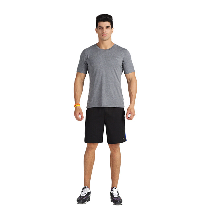 健身服套装男士运动跑步速干衣短袖短裤灰色短袖/黑色短裤
