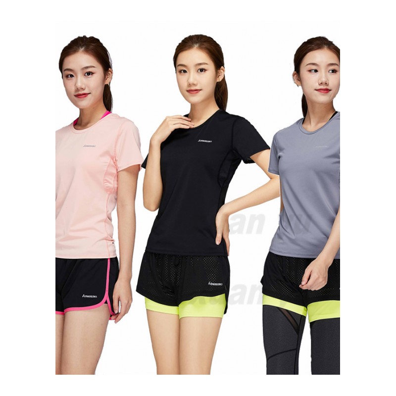 川崎(KAWASAKI) 羽毛球服 女款跑步健身圆领运动T恤上衣短袖套装 RST-T2002
