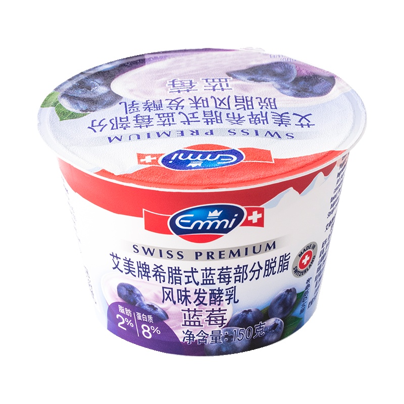 艾美牌希腊式蓝莓部分脱脂风味 瑞士原装进口酸奶150g*6杯