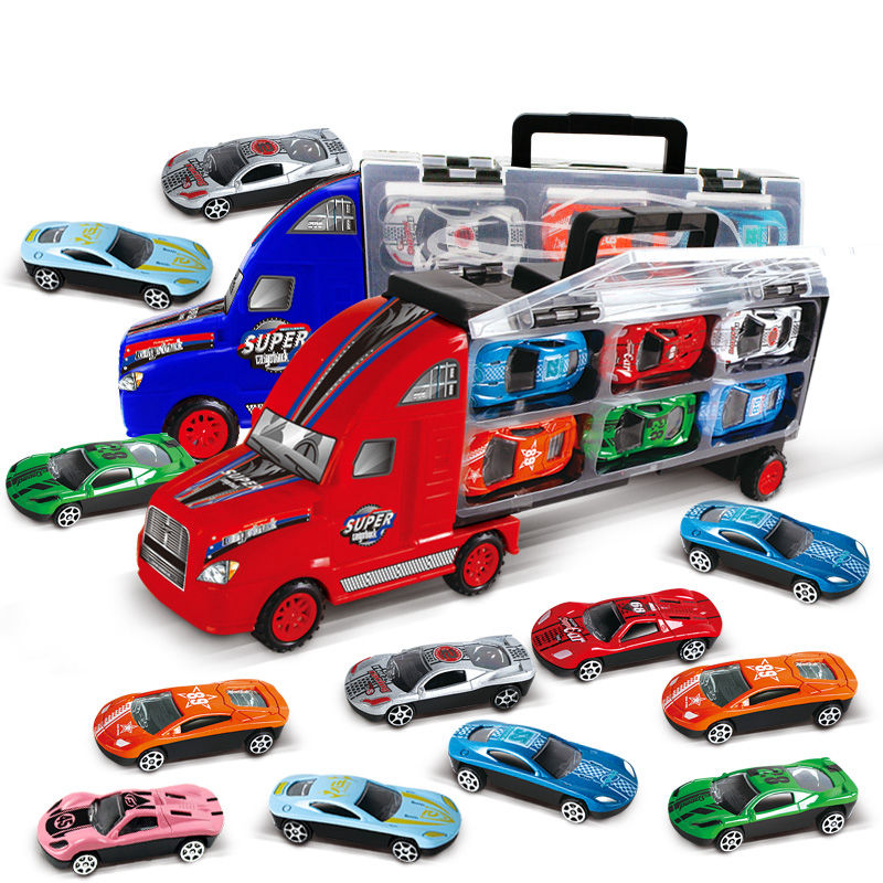 [促销][送滑轨儿童玩具合金套装]儿童货柜车玩具合金车模型仿真小汽车