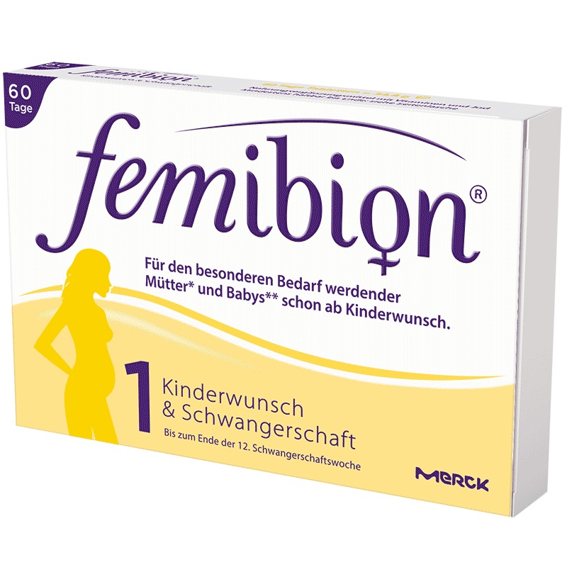 明星同款德国正品femibion/伊维安1段孕早期维生素孕妇专用叶酸60天量