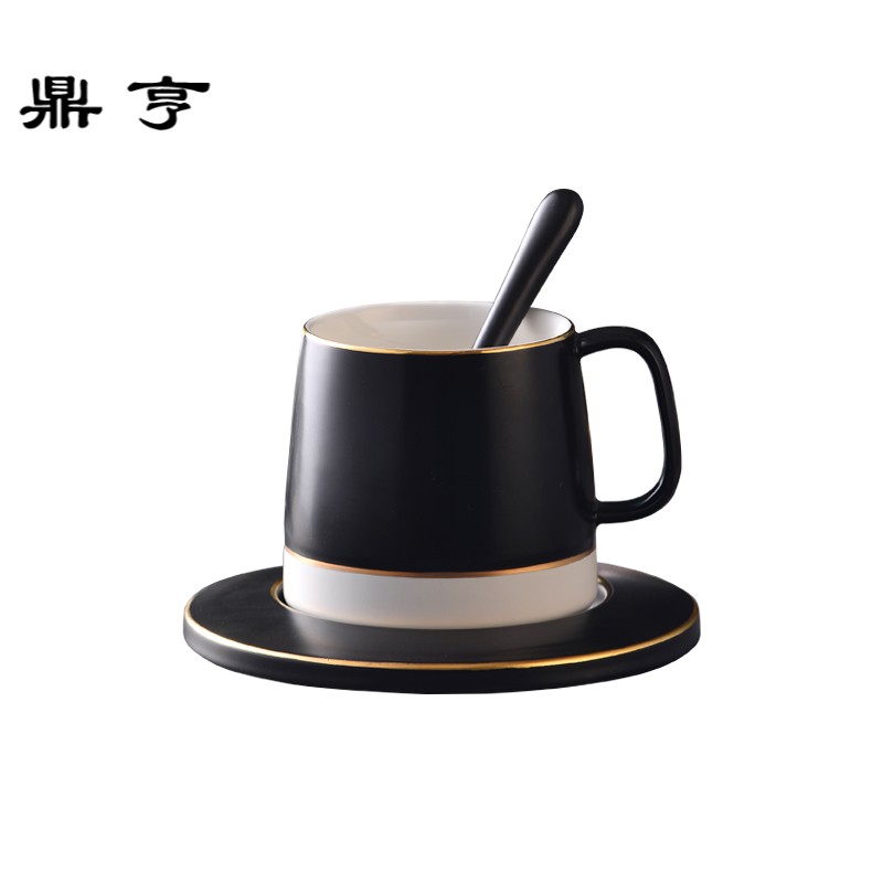 鼎亨创意北欧ins简约马克杯 陶瓷咖啡杯套装家用水杯茶杯带杯托勺