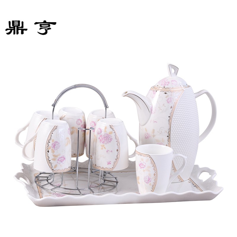 鼎亨家用陶瓷水杯欧式茶具耐热冷水壶陶瓷水具套装骨质瓷泡茶壶茶
