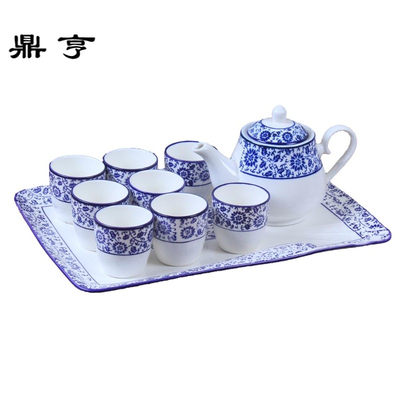 鼎亨青花瓷酒店茶水杯陶瓷泡茶壶茶杯子套装过滤凉水壶冷水壶家用