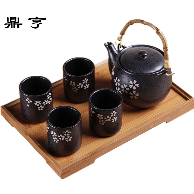 鼎亨磨砂亚光黑色陶瓷茶具套装花泡茶壶冷水壶茶杯仿古日式功夫