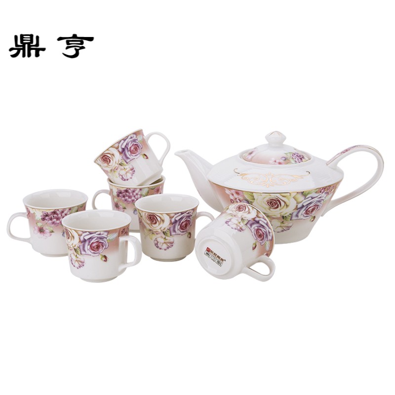 鼎亨骨瓷欧式咖啡壶带托盘整套装陶瓷茶具套装大容量家用茶壶水壶