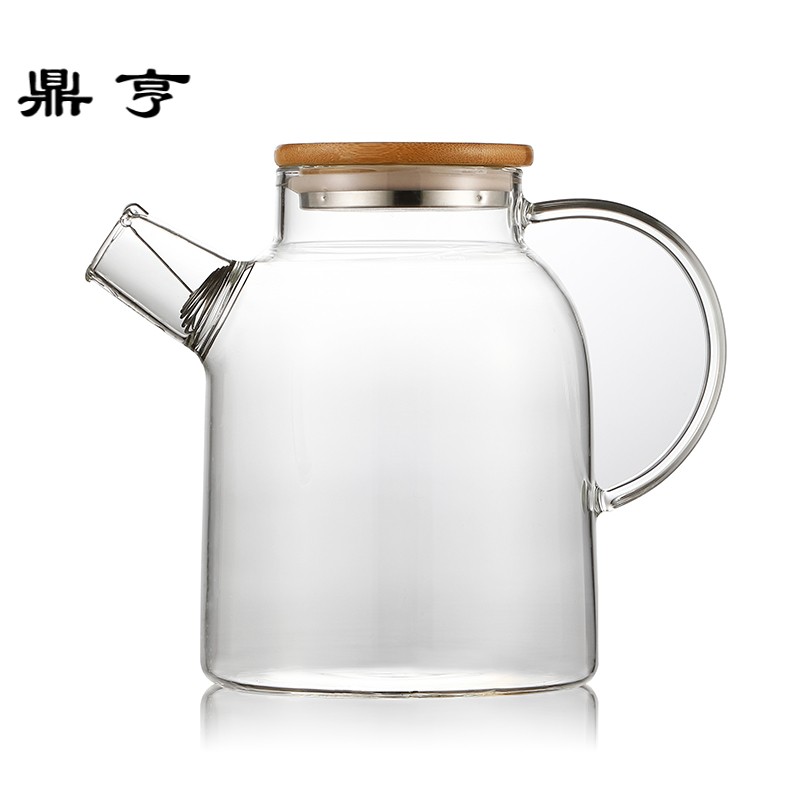 鼎亨玻璃凉水杯竹盖家用创意泡茶壶整套装过滤沏茶水壶托盘直烧玻