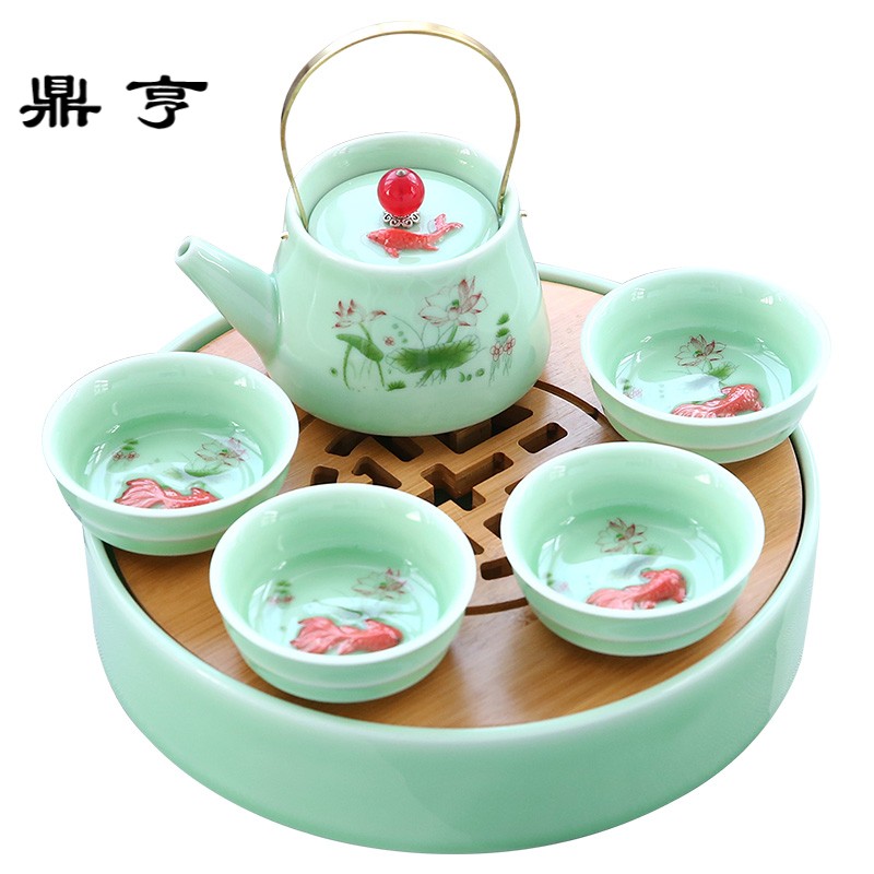 鼎亨 青瓷茶壶茶具套装 陶瓷凉茶凉水壶大容量提梁壶家用送礼
