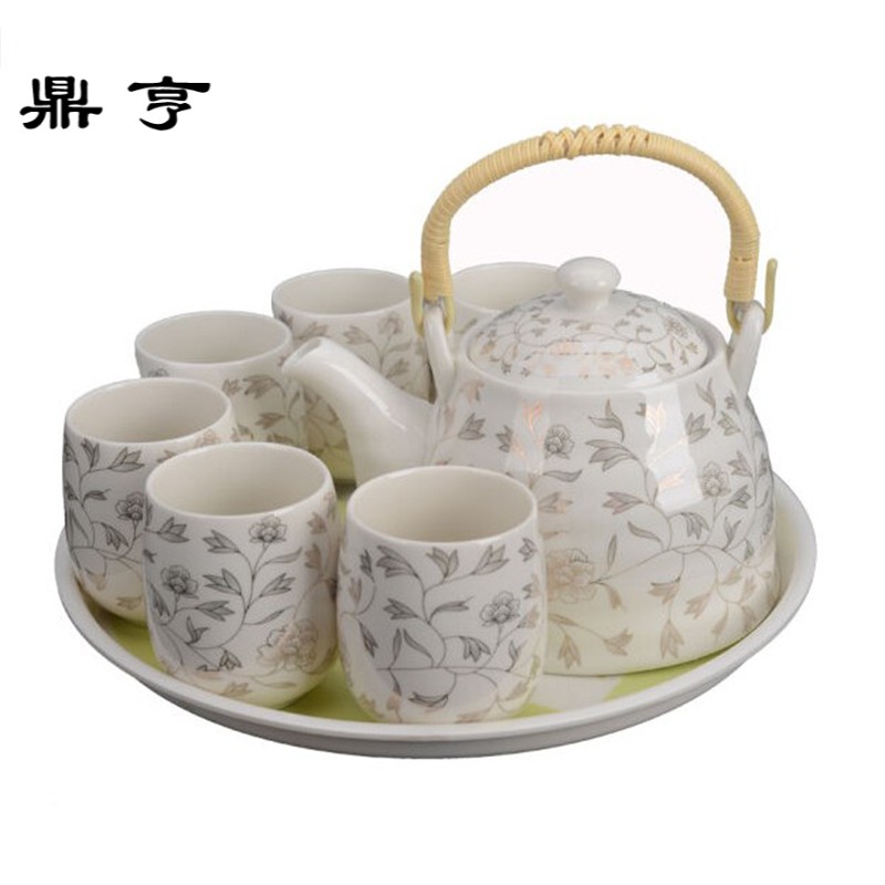 鼎亨特价家用陶瓷大容量茶具整套装 凉水壶防烫茶杯茶盘提梁茶壶