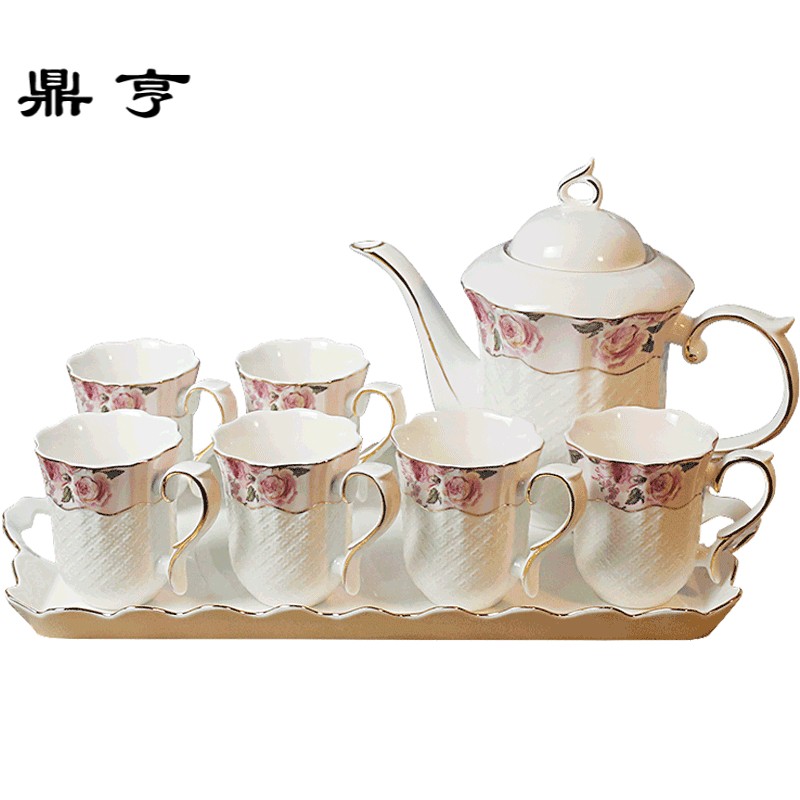 鼎亨欧式陶瓷水具套装冷水壶杯子托盘整套家用水杯凉水壶茶杯具带