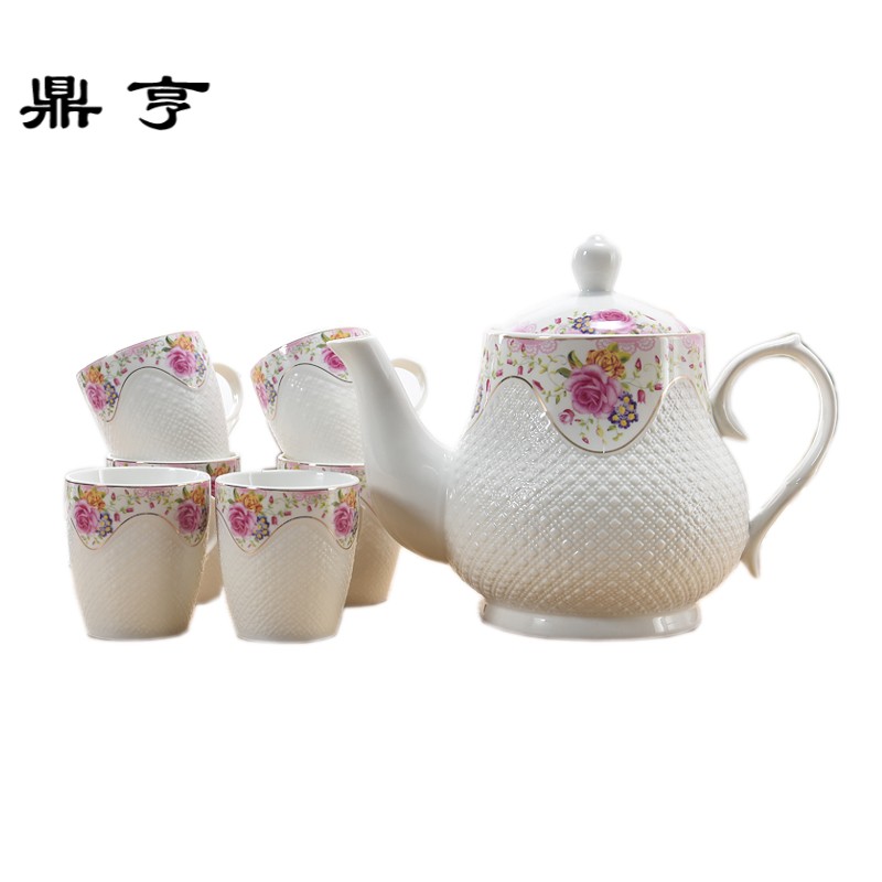 鼎亨优质陶瓷茶壶套装 家用婚庆茶具大容量耐热泡茶壶凉水壶水杯