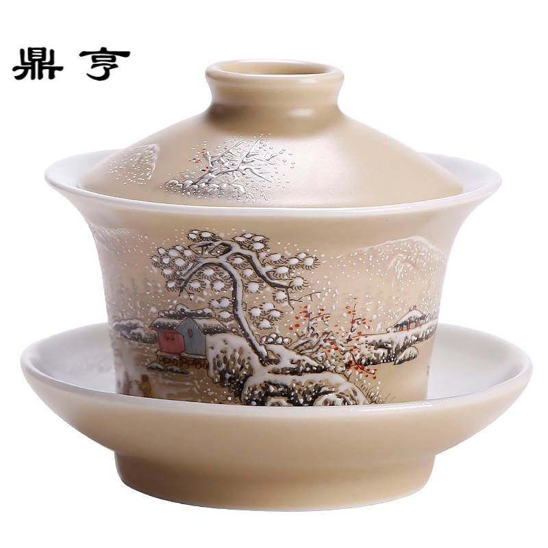 鼎亨景德镇纯手工盖碗茶杯三才杯陶瓷器复古手绘家用功夫茶具茶碗