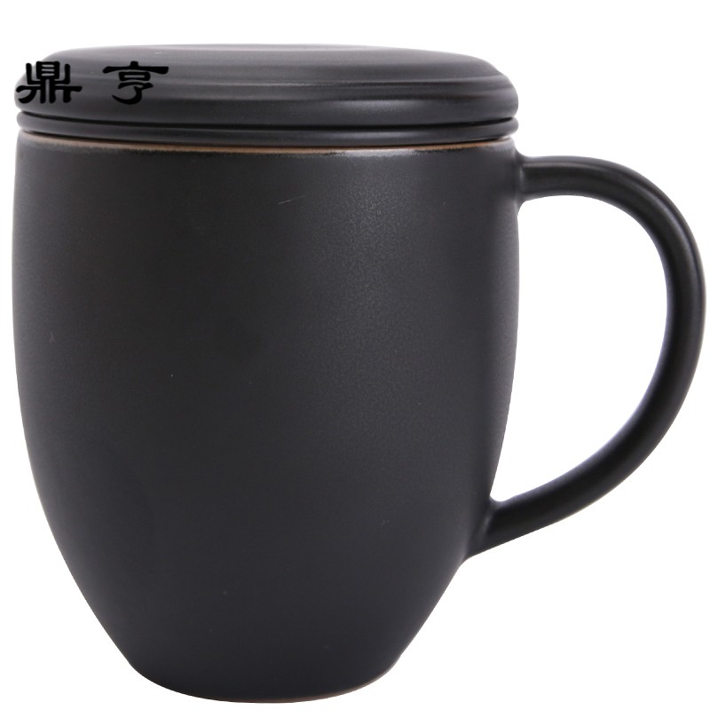 鼎亨大容量办公茶杯陶瓷带盖过滤 创意马克杯简约茶水杯 喝茶杯子