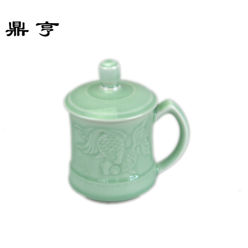 鼎亨产地风格款创意青瓷茶杯礼品定制陶瓷杯带盖随手马克杯办公杯