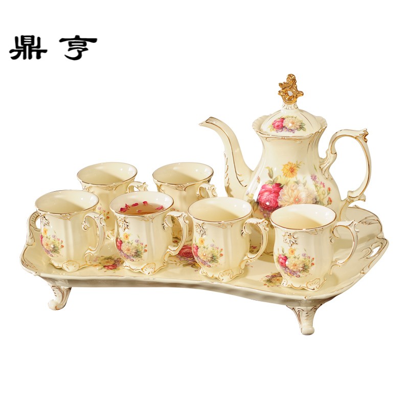 鼎亨欧式陶瓷茶具套装带托盘英式下午茶咖啡杯咖啡具水杯茶杯