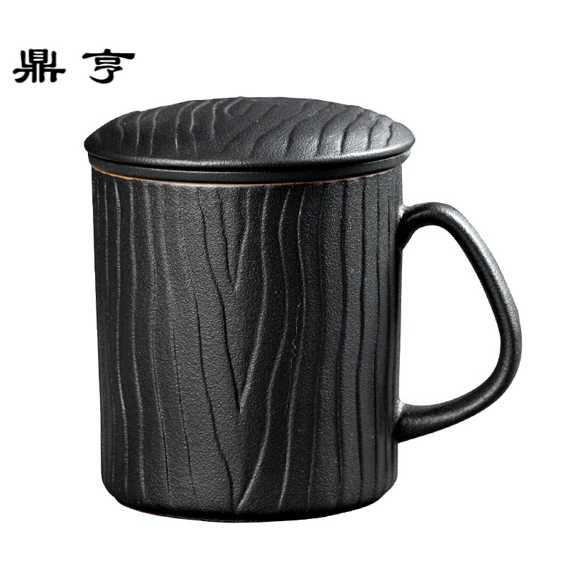 鼎亨简约创意带盖陶瓷水杯茶杯大口容量马克杯茶水分离过滤泡茶杯