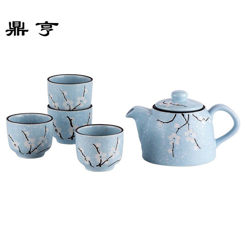 鼎亨日式和风手绘梅花陶瓷茶具礼品套装 花茶茶壶茶杯瓷器 水壶配