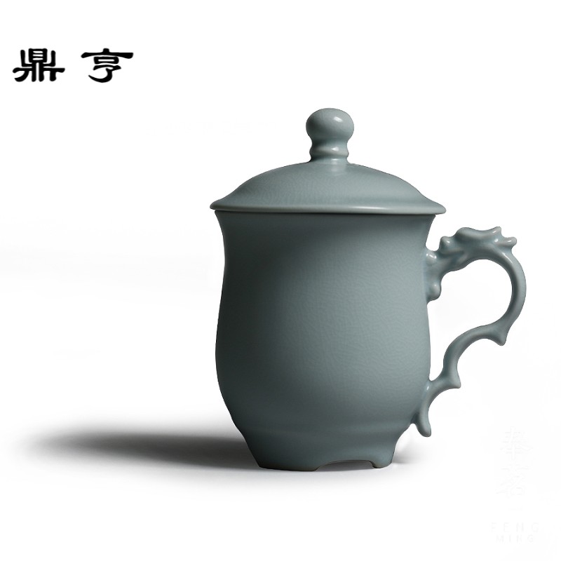 鼎亨汝窑天坛龙杯马克杯带盖陶瓷茶杯创意杯子大容量家用办公水杯