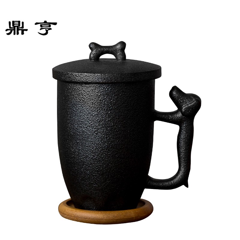 鼎亨办公室简约陶瓷茶杯创意马克杯家用过滤泡茶杯子带盖花茶水杯