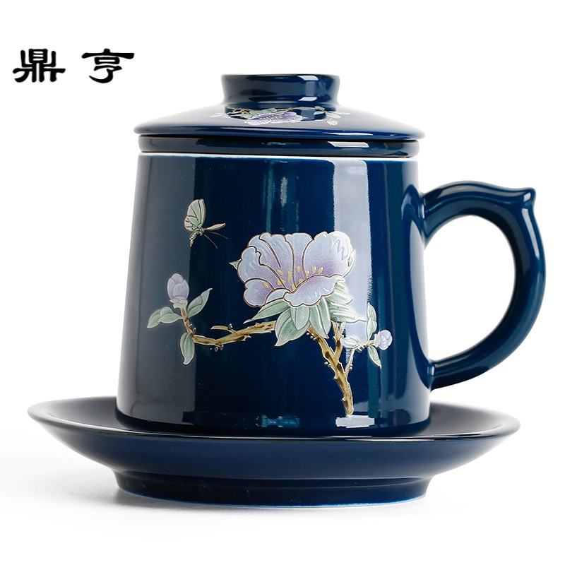 鼎亨创意马克杯大容量陶瓷泡茶杯带盖过滤个人杯子家用喝水杯四件