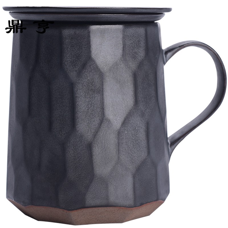 鼎亨陶瓷过滤茶杯简约大容量马克杯带盖茶水分离功夫泡茶杯创意杯