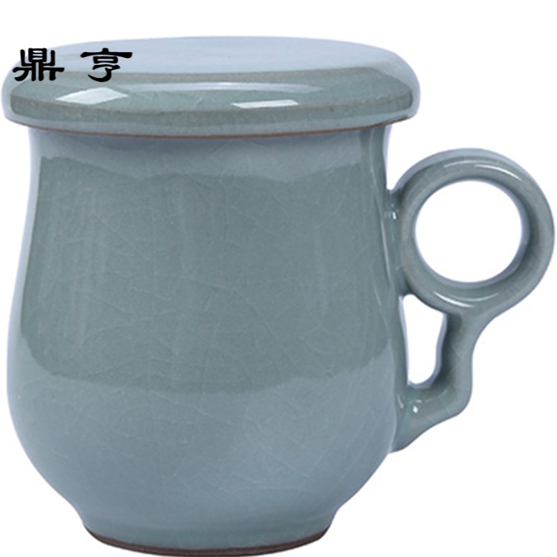 鼎亨 青瓷陶瓷办公泡茶杯花茶水杯具带盖过滤马克杯