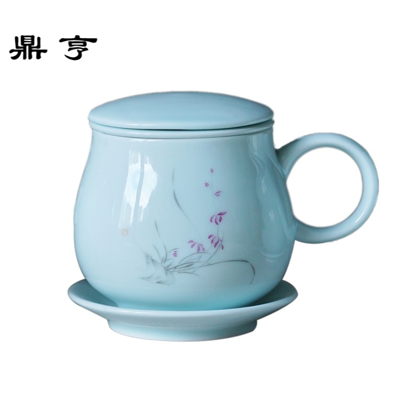 鼎亨茶杯四件套陶瓷杯子过滤带把带盖泡茶喝茶办公家用个人
