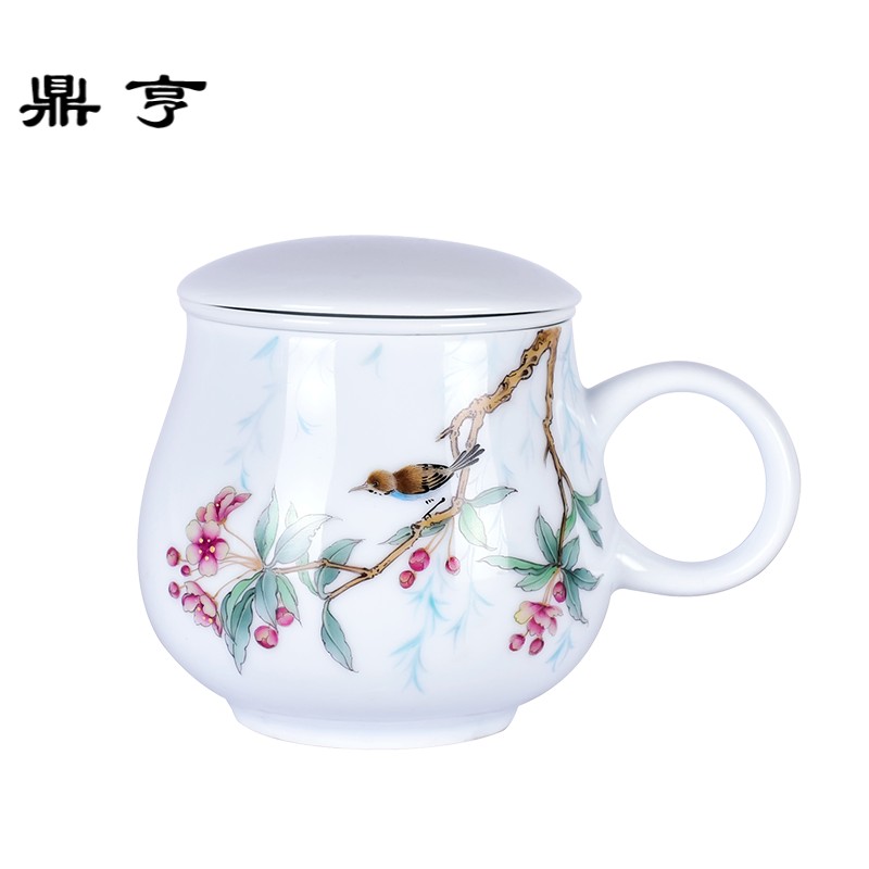 鼎亨陶瓷茶杯带盖带过滤泡茶杯景德镇单个创意手绘定制办公茶水分
