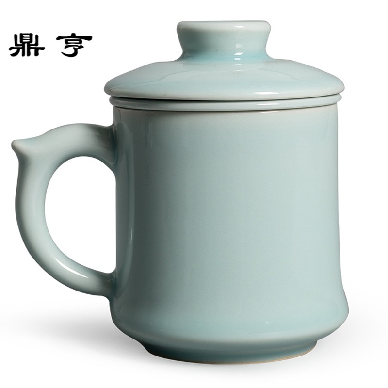 鼎亨龙泉青瓷茶杯陶瓷泡茶杯子带过滤办公室马克杯带盖茶水分离同