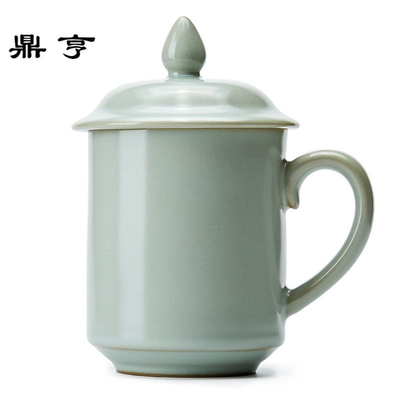 鼎亨[汝窑将军杯]杯子陶瓷带盖办公室茶杯陶瓷水杯大容量瓷杯
