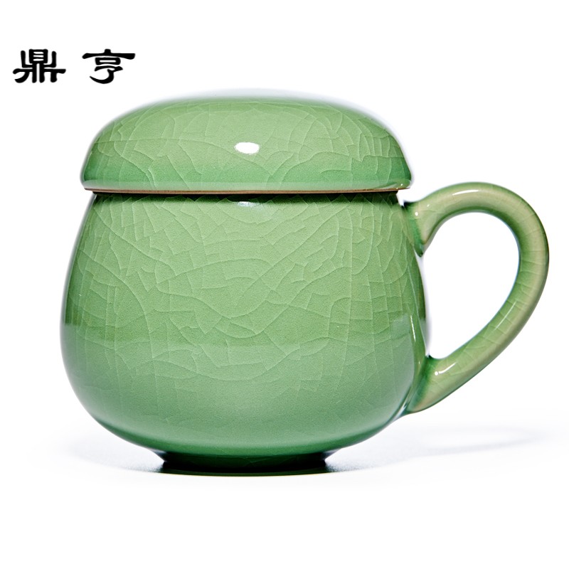 鼎亨[哥窑同心马克杯]茶杯陶瓷过滤带盖茶水分离泡茶办公室杯子