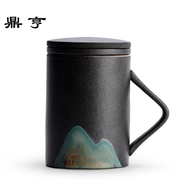 鼎亨茶杯陶瓷过滤个人杯创意釉画彩水杯办公室带盖马克杯家用杯子