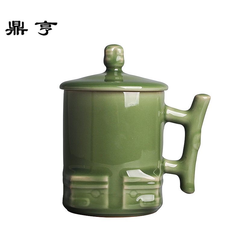 鼎亨龙泉青瓷茶杯 朱砂胎王文手工水杯办公室带盖泡茶杯 陶瓷创意
