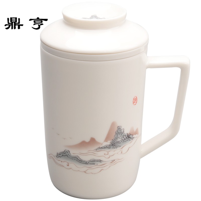 鼎亨不二茶事陶瓷马克杯带盖过滤茶杯子简约个人办公杯泡茶水杯大