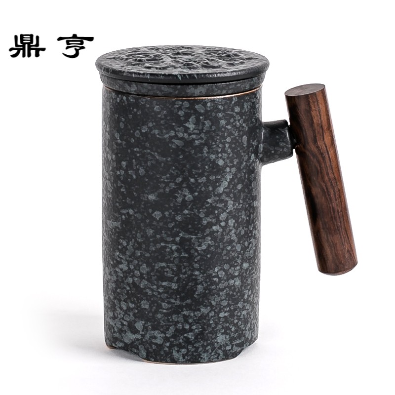 鼎亨私人定制马克杯带盖带过滤复古陶瓷水杯办公室泡茶杯子茶水分