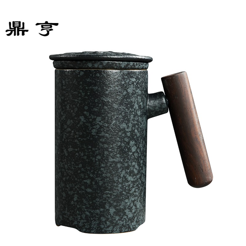 鼎亨陶瓷带盖过滤泡茶杯办公室水杯家用创意定制大容量马克杯子抖