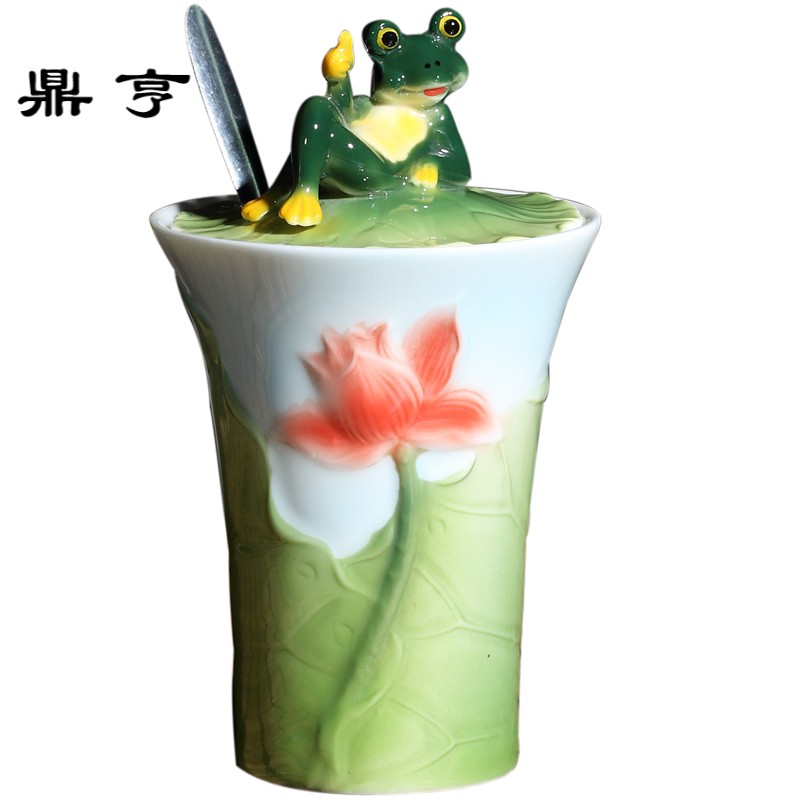 鼎亨创意陶瓷水杯子青蛙马克杯卡通情侣咖啡牛奶杯办公室红茶杯带