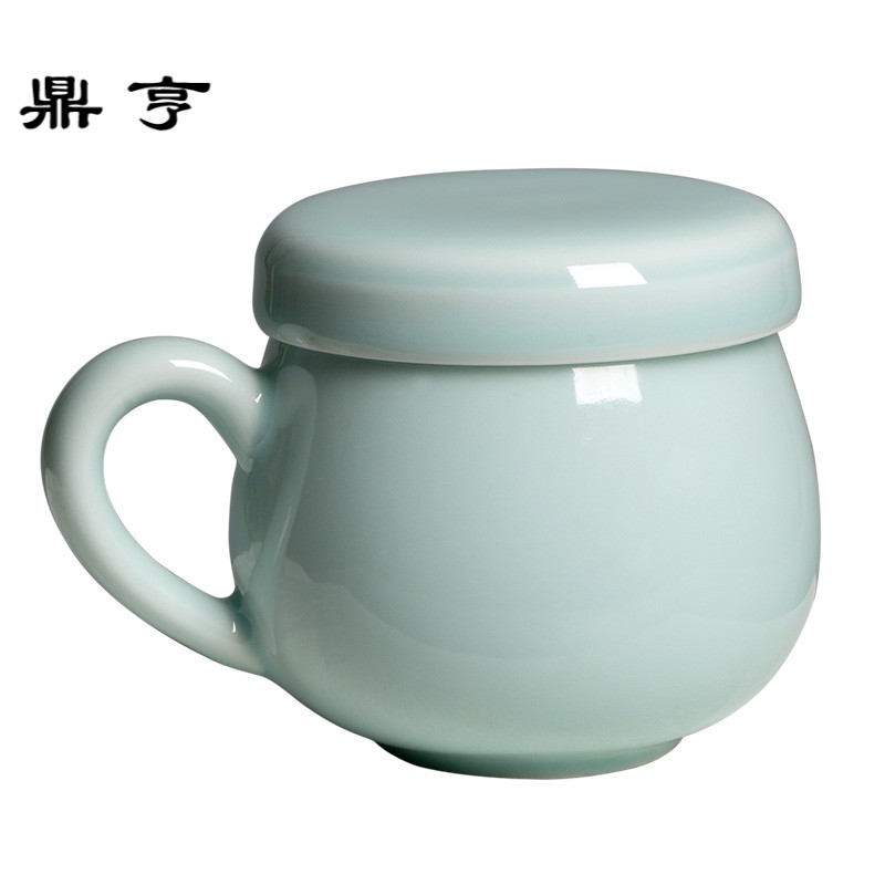 鼎亨龙泉青瓷茶杯陶瓷 马克杯带盖过滤泡茶杯子办公室茶水分离同