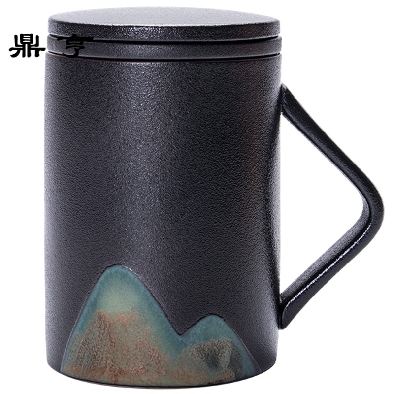 鼎亨复古马克杯带盖定制陶瓷水杯过滤办公室泡茶杯茶水分离家用花