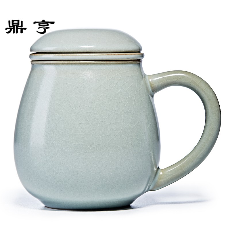 鼎亨[汝窑小雅杯]马克杯陶瓷 带盖带过滤陶瓷茶杯 带过滤陶瓷杯