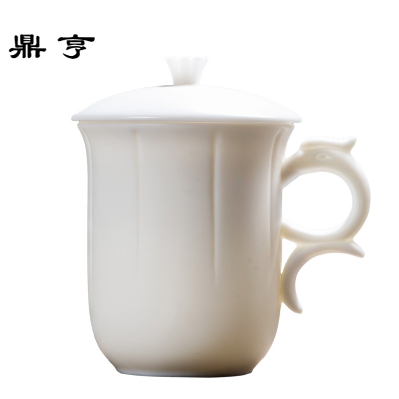 鼎亨茶杯陶瓷德化羊脂玉功夫茶具办公室主人杯白瓷带盖会议杯水杯