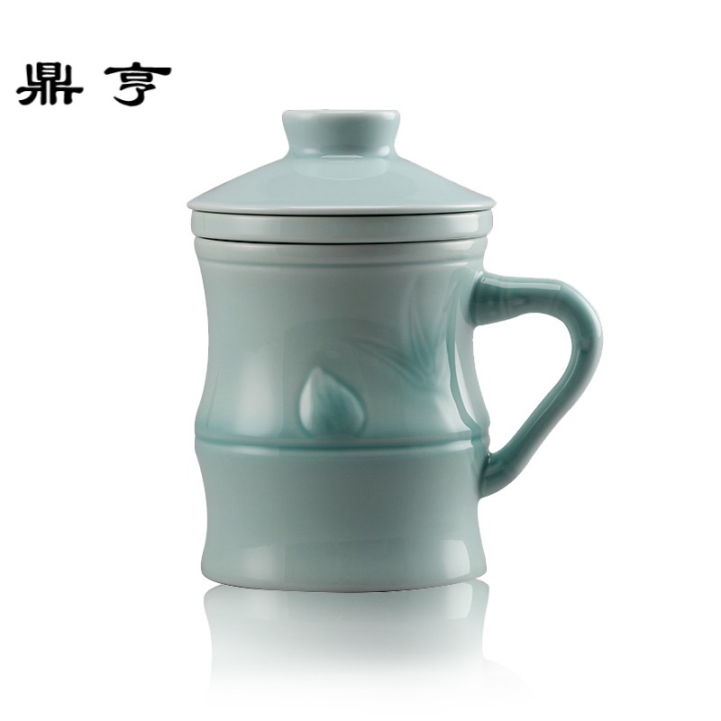 鼎亨陶瓷茶杯带盖带过滤办公简约马克杯创意泡茶杯家用喝茶杯茶水