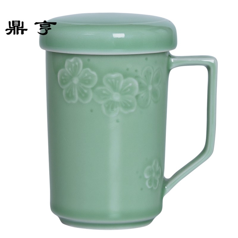 鼎亨龙泉青瓷茶杯茶碗陶瓷带过滤茶内胆杯带盖水分离同心杯功夫办
