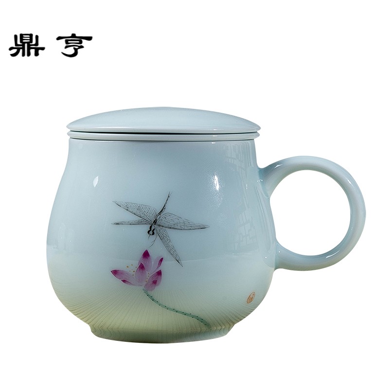 鼎亨景德镇茶杯陶瓷泡茶杯内胆过滤茶水分离带盖杯子复古简约中国