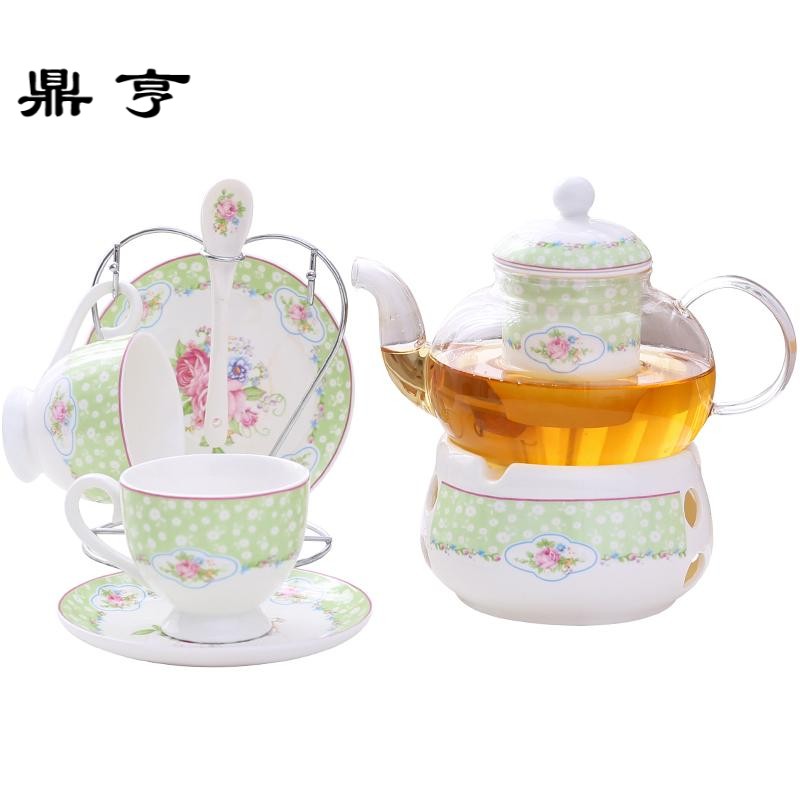 鼎亨花茶茶具陶瓷水果茶壶加厚耐高温玻璃蜡烛加热煮花茶壶茶杯保
